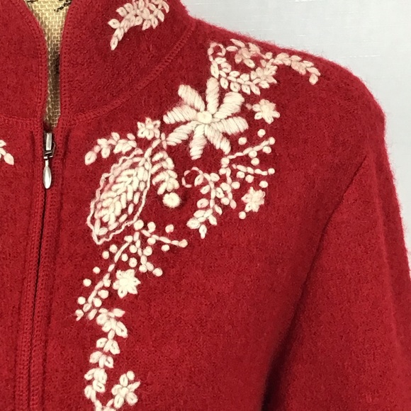 Coldwater Creek 100% Wool Red Embroidered Jacket - Picture 4 of 8